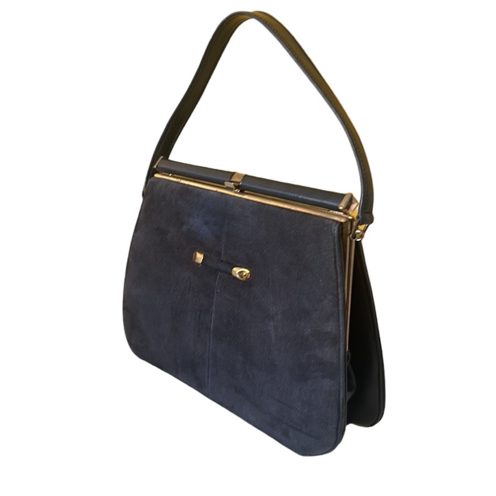 Vintage Naturalizer Blue Suede Leather Top Handle Frame Purse Bag Pocketbook